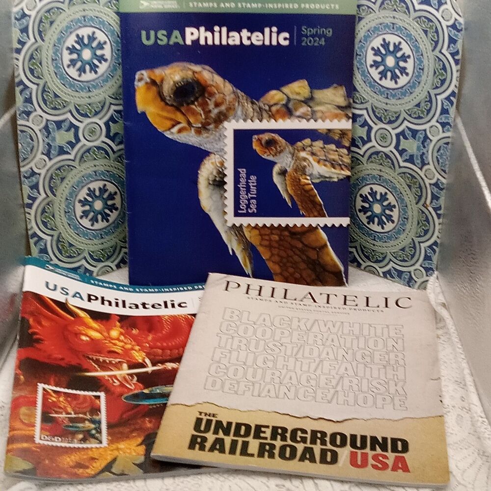 USPS PHILATELIC Three 2024 Stamp Postal Catalog MAGAZINES RR Sea Turtle Dragons